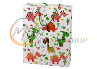 Papierowa Torba Prezentowa Kolorowe Dinozaury Palmy 32 cm x 26 cm x 10 cm