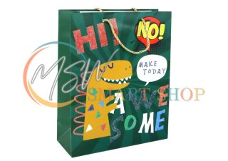 Papierowa Torba Prezentowa Zielona Dinozaur 41,5cm x 30cm x 12cm
