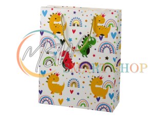 Torba Prezentowa Kolorowe Dinozaury Tęcza 32 cm x 26 cm x 10 cm