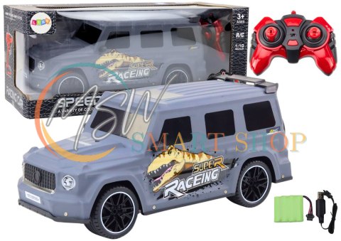 Auto Zdalnie Sterowane RC z Dinozaurem w Skali 1:10 Szare Auto Zdalnie Sterowane RC z Dinozaurem w Skali 1:10 Szare