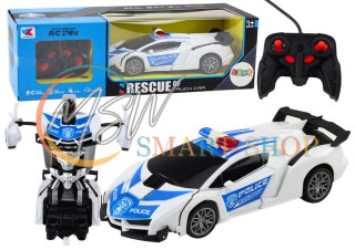 Samochód R/C Policyjny 2w1 Auto Robot Dźwięki Światła