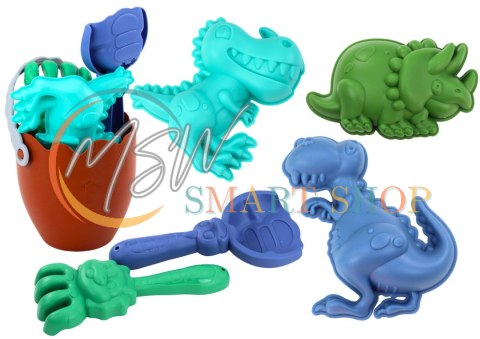 Zestaw Do Piasku Dinozaury Wiaderko Jajo Grabki Łopatka Foremki Zestaw Do Piasku Dinozaury Wiaderko Jajo Grabki Łopatka Foremki