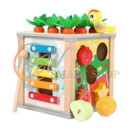 Drewniana Kostka Edukacyjna Sorter 5W1 Układanka Skrzynka Klocki
