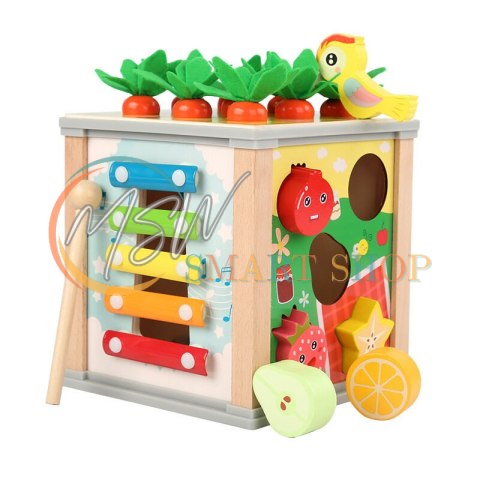 Drewniana Kostka Edukacyjna Sorter 5W1 Układanka Skrzynka Klocki Drewniana Kostka Edukacyjna Sorter 5W1 Układanka Skrzynka Klocki