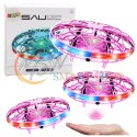Dron UFO Sterowany Ręką RC Światła LED Różowy