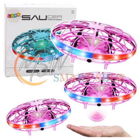 Dron UFO Sterowany Ręką RC Światła LED Różowy Dron UFO Sterowany Ręką RC Światła LED Różowy