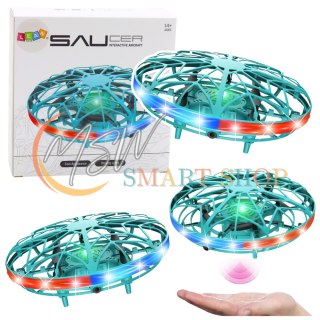 Dron UFO Sterowany Ręką RC Światła LED Turkusowy