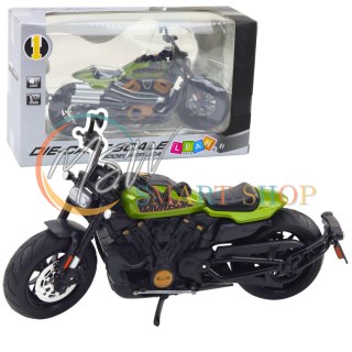 Motocykl Chopper Metalowy Światła Dźwięki Czarny Zielone Elementy 1:12