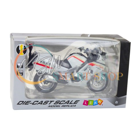 Motocykl Metalowy Światła Dźwięki Biały Czerwone Żółte Linie 1:12 Motocykl Metalowy Światła Dźwięki Biały Czerwone Żółte Linie 1:12