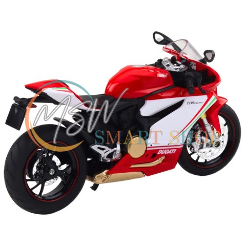 Motocykl Sportowy Metalowy Czerwono Biały Światła Dźwięki 1:12 Motocykl Sportowy Metalowy Czerwono Biały Światła Dźwięki 1:12
