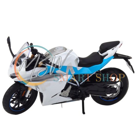 Motocykl Sportowy Metalowy Światła Dźwięki Biało Niebieski 1:12 Motocykl Sportowy Metalowy Światła Dźwięki Biało Niebieski 1:12