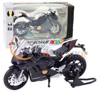 Motocykl Sportowy Metalowy Światła Dźwięki Srebrne Elementy Czarny V4 1:12