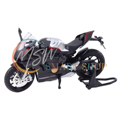 Motocykl Sportowy Metalowy Światła Dźwięki Srebrne Elementy Czarny V4 1:12 Motocykl Sportowy Metalowy Światła Dźwięki Srebrne Elementy Czarny V4 1:12