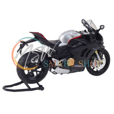 Motocykl Sportowy Metalowy Światła Dźwięki Srebrne Elementy Czarny V4 1:12 Motocykl Sportowy Metalowy Światła Dźwięki Srebrne Elementy Czarny V4 1:12