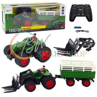 Traktor Rolniczy Z Przyczepą i Widłami Podwójne Koła Zdalnie Sterowany RC