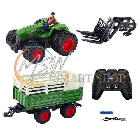 Traktor Rolniczy Z Przyczepą i Widłami Podwójne Koła Zdalnie Sterowany RC Traktor Rolniczy Z Przyczepą i Widłami Podwójne Koła Zdalnie Sterowany RC