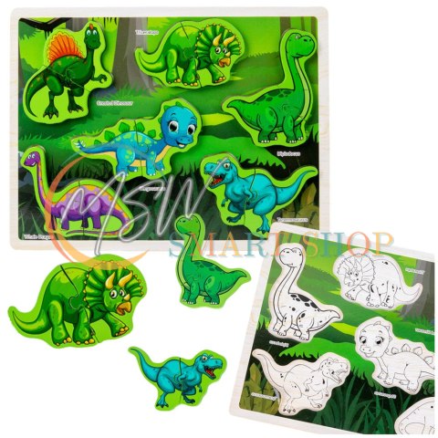 Układanka Drewniana Dinozaury Puzzle Kształty Plansza 12El Układanka Drewniana Dinozaury Puzzle Kształty Plansza 12El