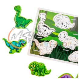 Układanka Drewniana Dinozaury Puzzle Kształty Plansza 12El