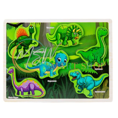 Układanka Drewniana Dinozaury Puzzle Kształty Plansza 12El Układanka Drewniana Dinozaury Puzzle Kształty Plansza 12El