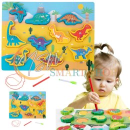 Układanka Drewniana Magnesy Sznurek Do Przeplatania Dinozaury