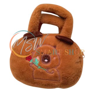 Torba Pluszowa Z Kapibarą Z Różą Brązowy 20cm