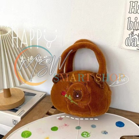 Torba Pluszowa Z Kapibarą Z Różą Brązowy 20cm Torba Pluszowa Z Kapibarą Z Różą Brązowy 20cm