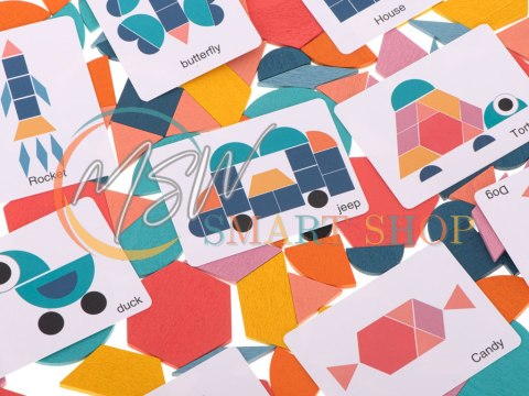 Układanka drewniana Tangram montessori kolorowa mozaika kształty 180 el.