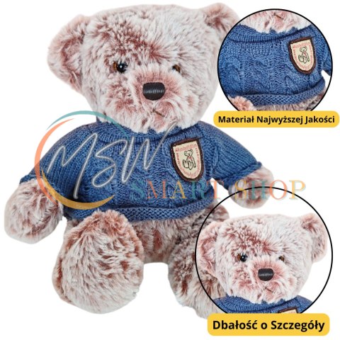 Pluszowa Maskotka Przytulanka Miś Szary Niebieski Sweterek 21cm Pluszowa Maskotka Przytulanka Miś Szary Niebieski Sweterek 21cm