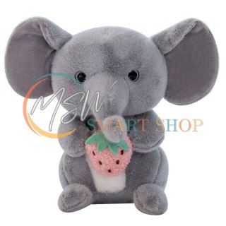 Pluszowa Maskotka Przytulanka Słoń Z Truskawką Szary 23cm
