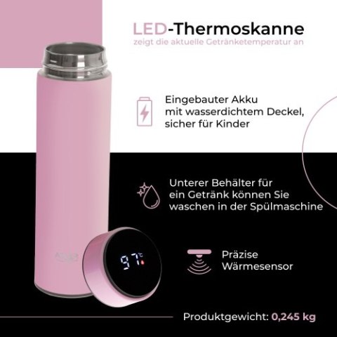 AD 4506 pink Termos led 473ml różowy AD 4506 pink Termos led 473ml różowy