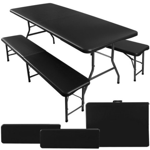 Stół ogrodowy składany 180cm + 2 ławki- czarny Stół ogrodowy składany 180cm + 2 ławki- czarny
