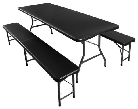 Stół ogrodowy składany 180cm + 2 ławki- czarny Stół ogrodowy składany 180cm + 2 ławki- czarny