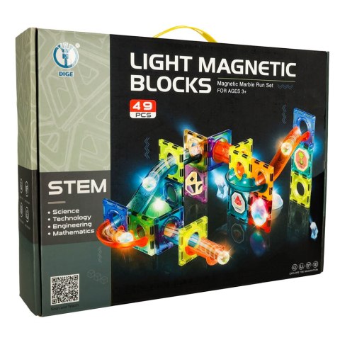 Klocki magnetyczne marble tor kulkowy świecący 49 elementów Klocki magnetyczne marble tor kulkowy świecący 49 elementów