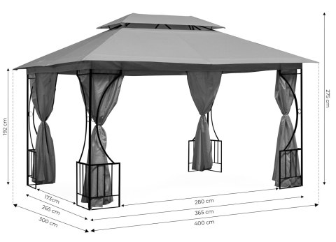 Namiot pawilon ogrodowy altana 3x4m pełne ścianki boczne MultiGarden Namiot pawilon ogrodowy altana 3x4m pełne ścianki boczne MultiGarden