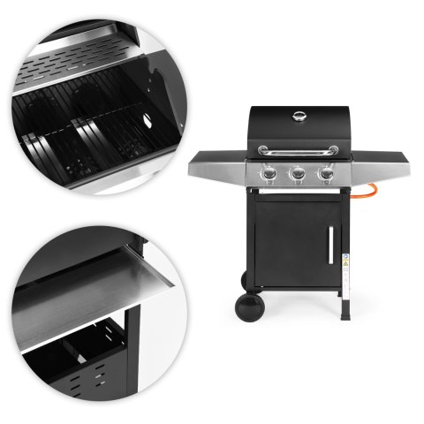 Grill gazowy ogrodowy 10.2 kW duży ruszt 3 palniki termometr reduktor MultiGarden Grill gazowy ogrodowy 10.2 kW duży ruszt 3 palniki termometr reduktor MultiGarden