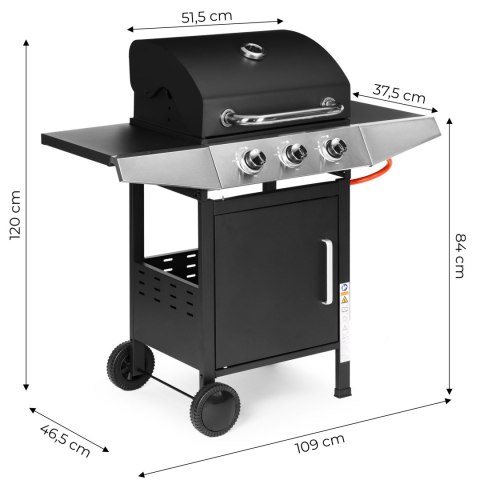 Grill gazowy ogrodowy 10.2 kW duży ruszt 3 palniki termometr reduktor MultiGarden Grill gazowy ogrodowy 10.2 kW duży ruszt 3 palniki termometr reduktor MultiGarden