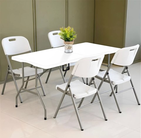 Komplet 4 krzeseł składanych zestaw cateringowy metal HDPE białe ModernHome Komplet 4 krzeseł składanych zestaw cateringowy metal HDPE białe ModernHome
