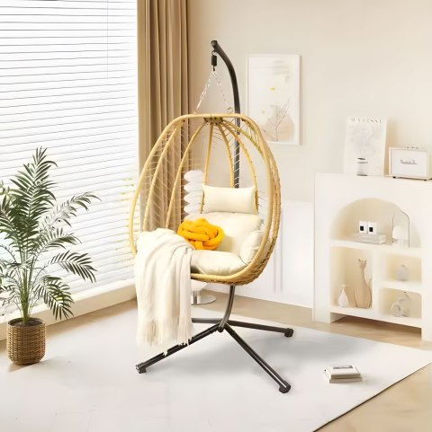 Fotel Kokon wiszący wolnostojący bujany ogrodowy do 120 kg + poduszki Fotel Kokon wiszący wolnostojący bujany ogrodowy do 120 kg + poduszki