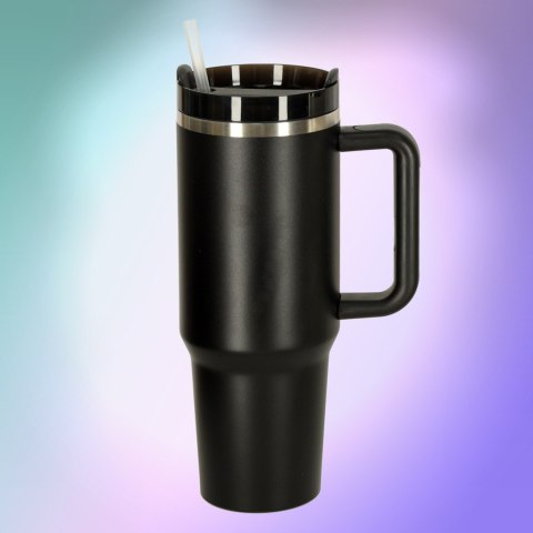 Kubek termiczny ze słomką i uchwytem termos 1200ml czarny Kubek termiczny ze słomką i uchwytem termos 1200ml czarny