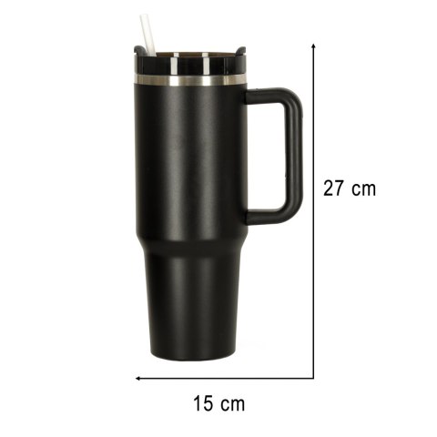 Kubek termiczny ze słomką i uchwytem termos 1200ml czarny Kubek termiczny ze słomką i uchwytem termos 1200ml czarny
