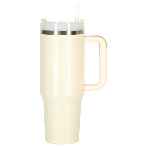 Kubek termiczny ze słomką i uchwytem termos 1200ml kremowy Kubek termiczny ze słomką i uchwytem termos 1200ml kremowy