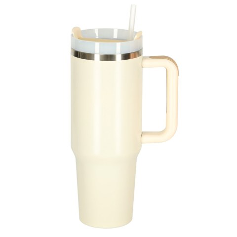 Kubek termiczny ze słomką i uchwytem termos 1200ml kremowy Kubek termiczny ze słomką i uchwytem termos 1200ml kremowy