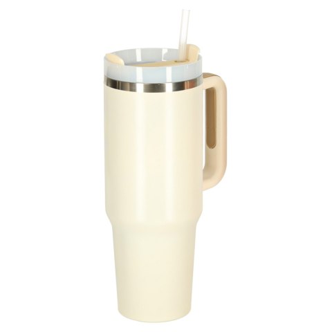 Kubek termiczny ze słomką i uchwytem termos 1200ml kremowy Kubek termiczny ze słomką i uchwytem termos 1200ml kremowy