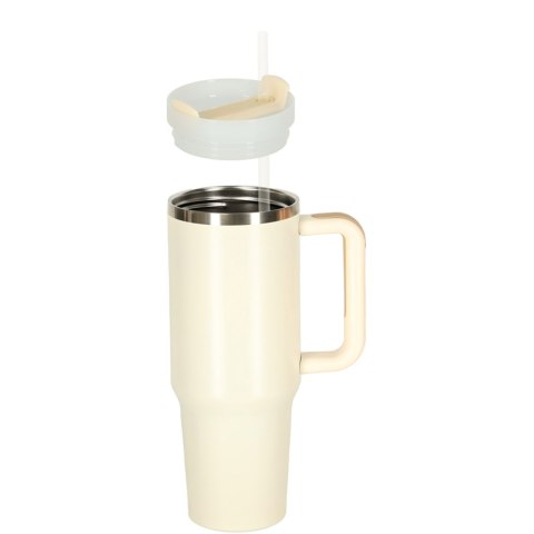 Kubek termiczny ze słomką i uchwytem termos 1200ml kremowy Kubek termiczny ze słomką i uchwytem termos 1200ml kremowy