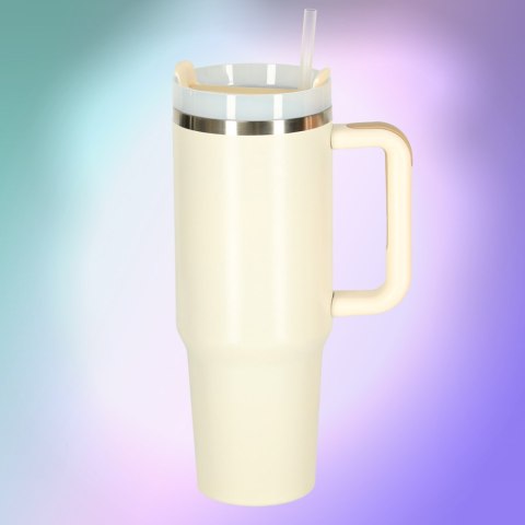Kubek termiczny ze słomką i uchwytem termos 1200ml kremowy Kubek termiczny ze słomką i uchwytem termos 1200ml kremowy