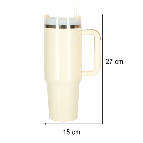 Kubek termiczny ze słomką i uchwytem termos 1200ml kremowy Kubek termiczny ze słomką i uchwytem termos 1200ml kremowy