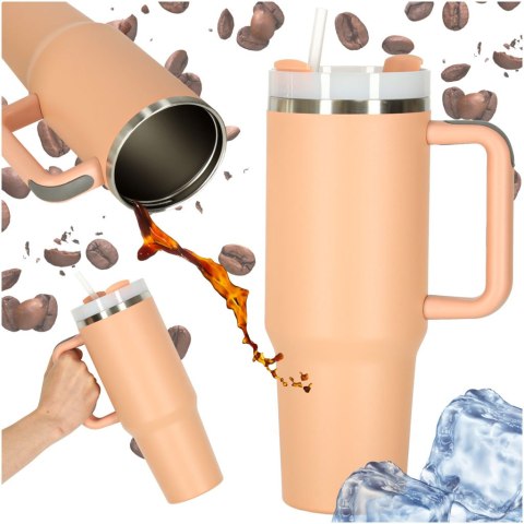 Kubek termiczny ze słomką i uchwytem termos 1200ml róż pudrowy Kubek termiczny ze słomką i uchwytem termos 1200ml róż pudrowy