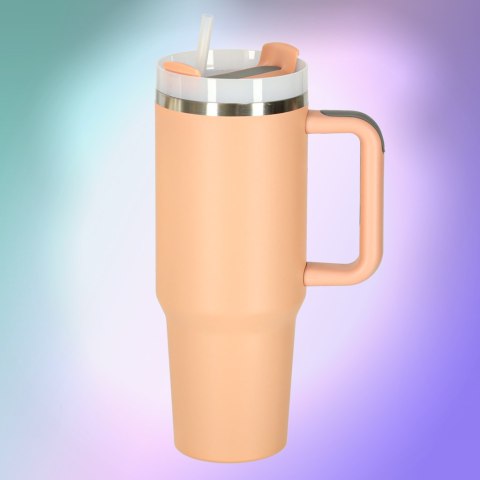 Kubek termiczny ze słomką i uchwytem termos 1200ml róż pudrowy Kubek termiczny ze słomką i uchwytem termos 1200ml róż pudrowy